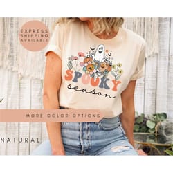spooky season shirt, spooky season tshirt, flower halloween shirt, ghost halloween shirt, fall shirt for women, retro ha