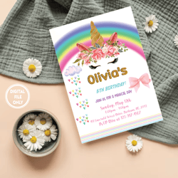 personalized file unicorn rainbow birthday party invitation printable birthday invite png only