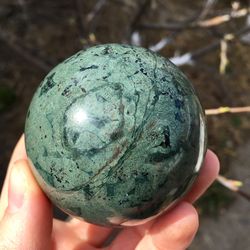 Serpentine Sphere 60 mm Serpentine Mineral Sphere Green Stone Ball by UralMountansFinds