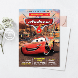 personalized file cars invitation instant download | lightning mcqueen invitation birthday invitation png file only