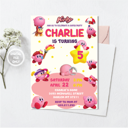personalized file kirby birthday invitation | printable birthday party invitation png file only