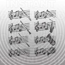 musical instruments with music notes svg bundle,marching band svg -vector art commercial & personal use- silhouette came