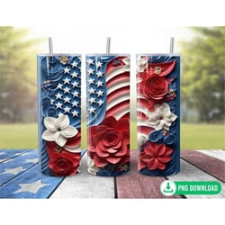 3d patriotic floral 4th of july tumbler wrap png