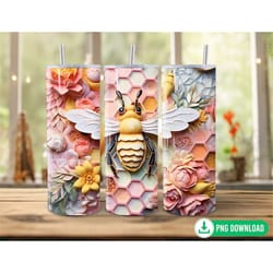 3d colorful flowers bee honeycomb tumbler wrap png, seamless pink floral bee tumbler sublimation, 20oz skinny tumbler pn