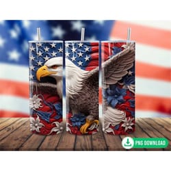 3d bald eagle american flag tumbler wrap png, patriotic 4th of july eagle tumbler sublimation, 20oz skinny tumbler png,