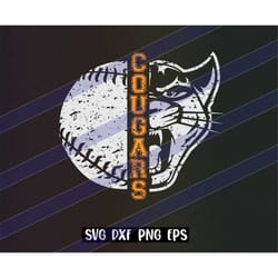 cougars baseball softball cutfile download svg dxf png eps instant download vector school spirit distressed logo
