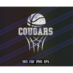 cougars basketball cutfile download svg dxf png eps school spirit distressed logo