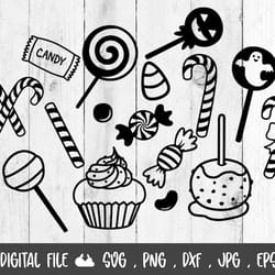 halloween candy svg, halloween sweets cut file and clipart, candy svg bundle, candy clipart, sweet sugar, halloween swee