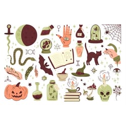 hand drawn halloween elements mega svg bundle witchcraft magic spiders snake pumpkin knife cliparts set vector cut files