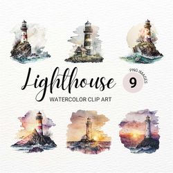 Lighthouse Clipart | Watercolor Beach Clipart | Nursery Wall Art | Kawaii Clipart | Junk Journal | Digital Planner | Pap