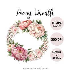 peony wreath clipart | floral jpg | watercolor peonies clipart bundle | white flower clipart | digital planner | junk jo