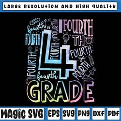 tie dye typography 4th grade png, fourth grade teacher png, back to school png, digital download