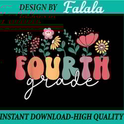 first day of 4th grade back to school retro groovy flower png, first day of school png, back to school png, digital down
