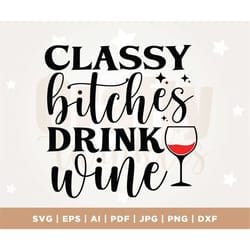 wine svg, classy bitches drink wine svg, cut file, cricut, commercial use, silhouette, clip art, silhouette, cricut, cut