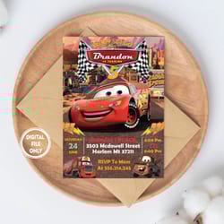 personalized file cars birthday invitation | lightning mcqueen invitation, invitation png file only, digital download