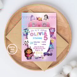personalized file gabbys dollhouse birthday invitation canva printable invit, invitation png file only, digital download