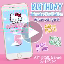 hello kitty birthday party invitation for girl, hello kitty animated video invitation