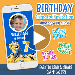 minions birthday party invitation, minions video invitation, video invitation