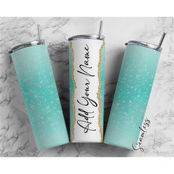 Small Hearts On Blue Ombre Add Your Own Name, 20oz Sublimation Tumbler Designs, Skinny Tumbler Wraps Template - 1395