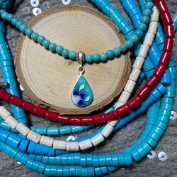 cloisonne enamel silver handmade pendant, hand painted necklace