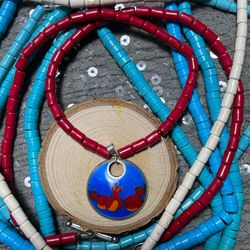 cloisonne enamel silver handmade pendant