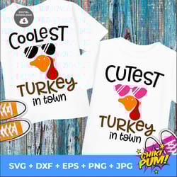 coolest turkey in town svg, cutest turkey in town svg, thanksgiving kids