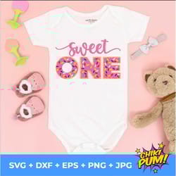 sweet one svg, first birthday cutting file, 1st birthday party svg, one donut svg, one sweet girl, cute donut silhouette