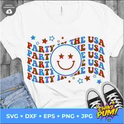 party in the usa svg, party in the usa sublimation png, smile face 4th of july png, wavy font png, fourth of july svg, p