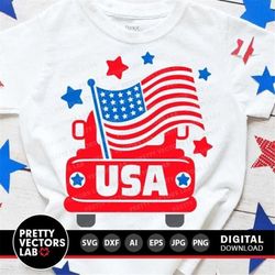 USA Truck Svg, 4th of July Cut Files, Patriotic Truck Svg Dxf Eps Png, Kids Svg, American Flag, USA Clipart, Sublimation