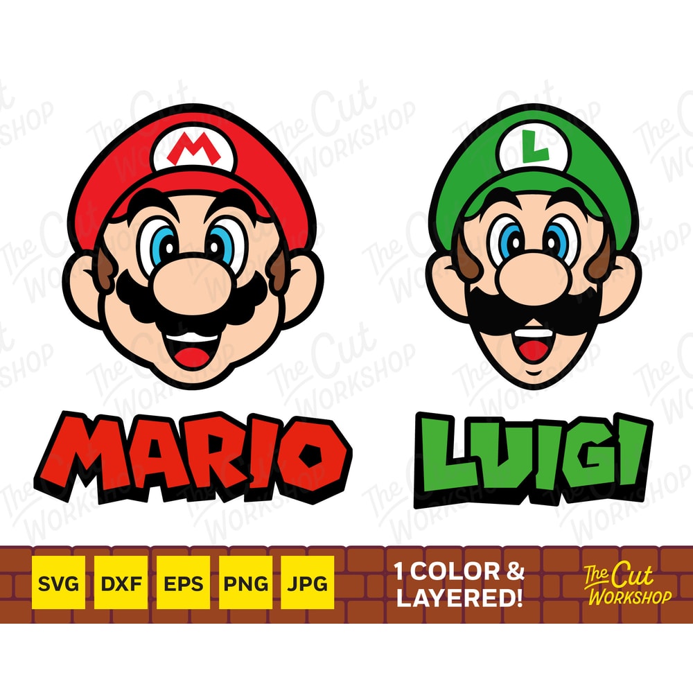 Super Mario and Luigi Faces Heads Names Layered and One Color SVG Clipart Digital Download Sublimation Cricut Cut File Png Dxf Eps Jpg - 1.jpg