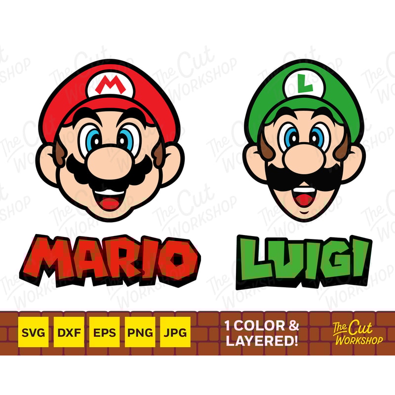 Super Mario and Luigi Faces Heads Names Layered and One Color SVG Clipart Digital Download Sublimation Cricut Cut File Png Dxf Eps Jpg - 1.jpg