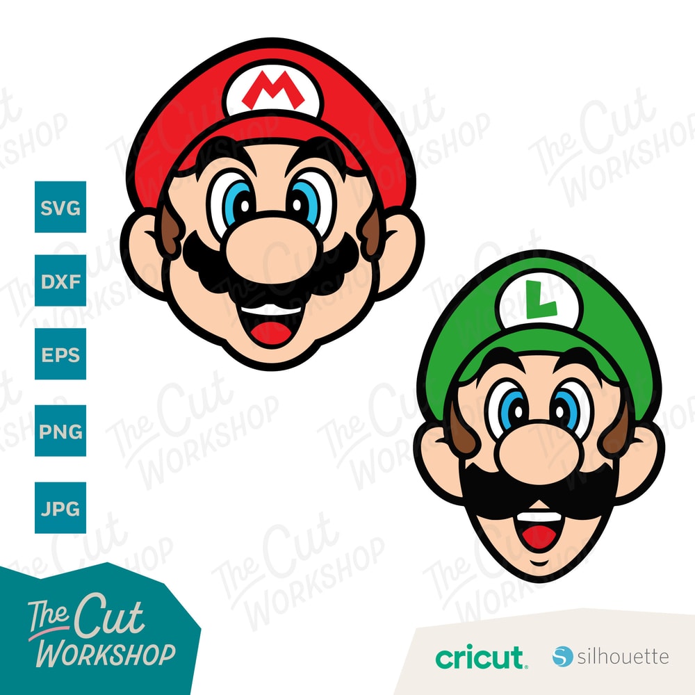 Super Mario and Luigi Faces Heads Names Layered and One Color SVG Clipart Digital Download Sublimation Cricut Cut File Png Dxf Eps Jpg - 2.jpg