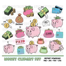 saving money tracker clipart financial clip art piggy bank payday dollars budget icons printable stickers planner suppli