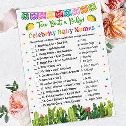 Celebrity Baby Names Taco Baby Shower Game, Taco Bout Baby Shower Famous Children Names Game Taco Bout A Baby Shower