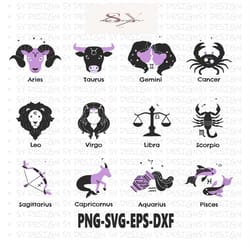 zodiac signs svg bundle, horoscope svg, zodiac clipart, astrology signs png, aries leo taurus virgo gemini libra cancer