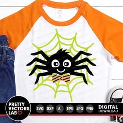 spooky spider svg, halloween svg, funny spider svg, dxf, eps, png, kids cut files, spiderweb clipart, boys shirt design,