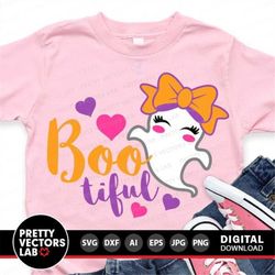 Bootiful Svg, Halloween Cut Files, Boo tiful Svg, Girl Ghost Svg, Ghost with Bow Svg Dxf Eps Png, Girls Svg, Spooky Ghou