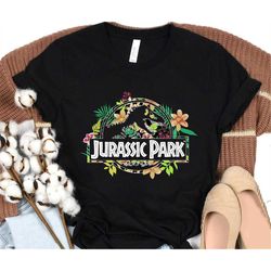 Jurassic Park Floral Tropical Fossil Logo Graphic T-Shirt, Jurassic World Dinosaur Raptor Tee, Jurassic Park, Disneyland