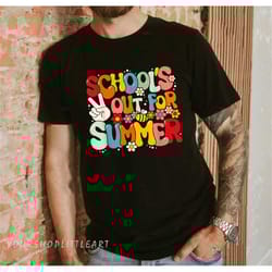 retro groovy schools out for summer graduation teacher kids tshirt, last day of school tee, teacher summer tshirt,classm