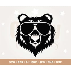 bear in sunglasses svg, bear svg, cool bear svg, bear cut files, bear files for cricut, bear clipart, bear png, bear dxf