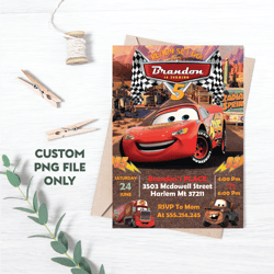 personalized file cars birthday invitation | lightning mcqueen invitation, kids birthday invitation png file
