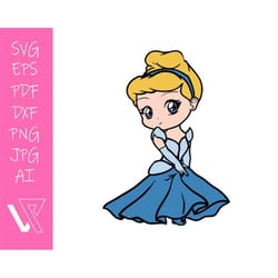 cinderella chibi princess layered svg cricut cut file silhouette vector artwork instant download clip art sticker print