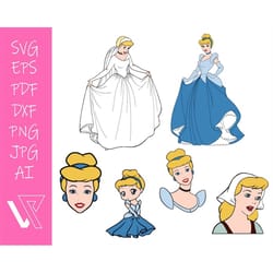cinderella princess bundle layered svg cricut cut file silhouette vector artwork instant download clip art sticker print