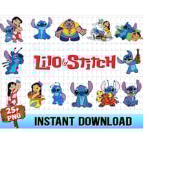 lilo and stitch png, 25 lilo and stitch png files for sublimation, layered files, cricut, cut files, instant download.