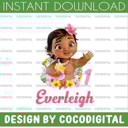 personalized name and ages, moana birthday girl png digital file birthday girl moana family baby girl png moana princess