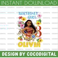 personalized name and ages, moana birthday girl png digital file birthday girl moana family baby girl png moana prince