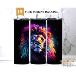 Colorful Lion 20oz Sublimation Tumbler Designs, Lion Portrait Straight Skinny Tumbler Wrap