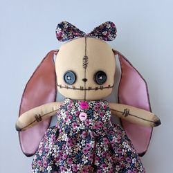 Bunny Creepy Doll Handmade - Goth Decor