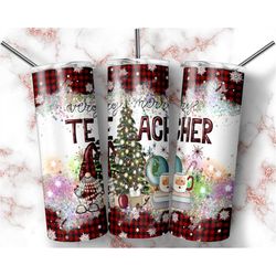 Christmas Tumbler Wrap - Very Merry Teacher 20 oz Tumbler Design Digital Download