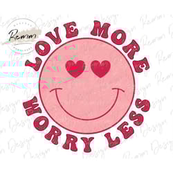 love more worry less png, groovy smiley face, retro png, sublimation design, retro valentine png